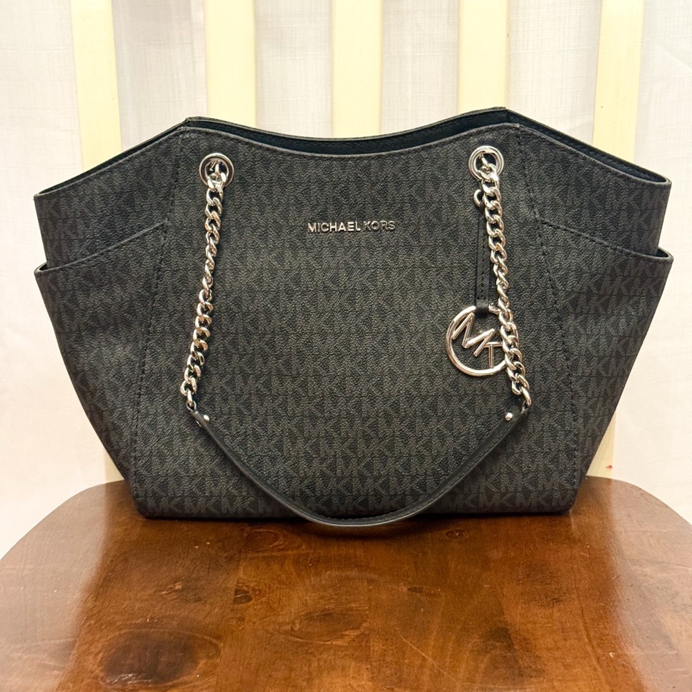 Michael Kors Black Shoulder Bag with Silver Accents